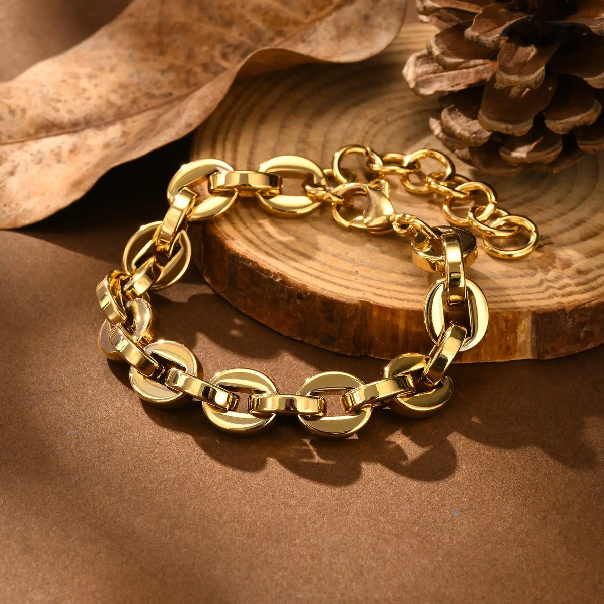 Women's Gold Stainless Steel Link Chain Bracelet