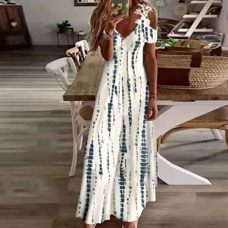 Women's White Lace Floral Maxi Dress – Elegant Boho Style