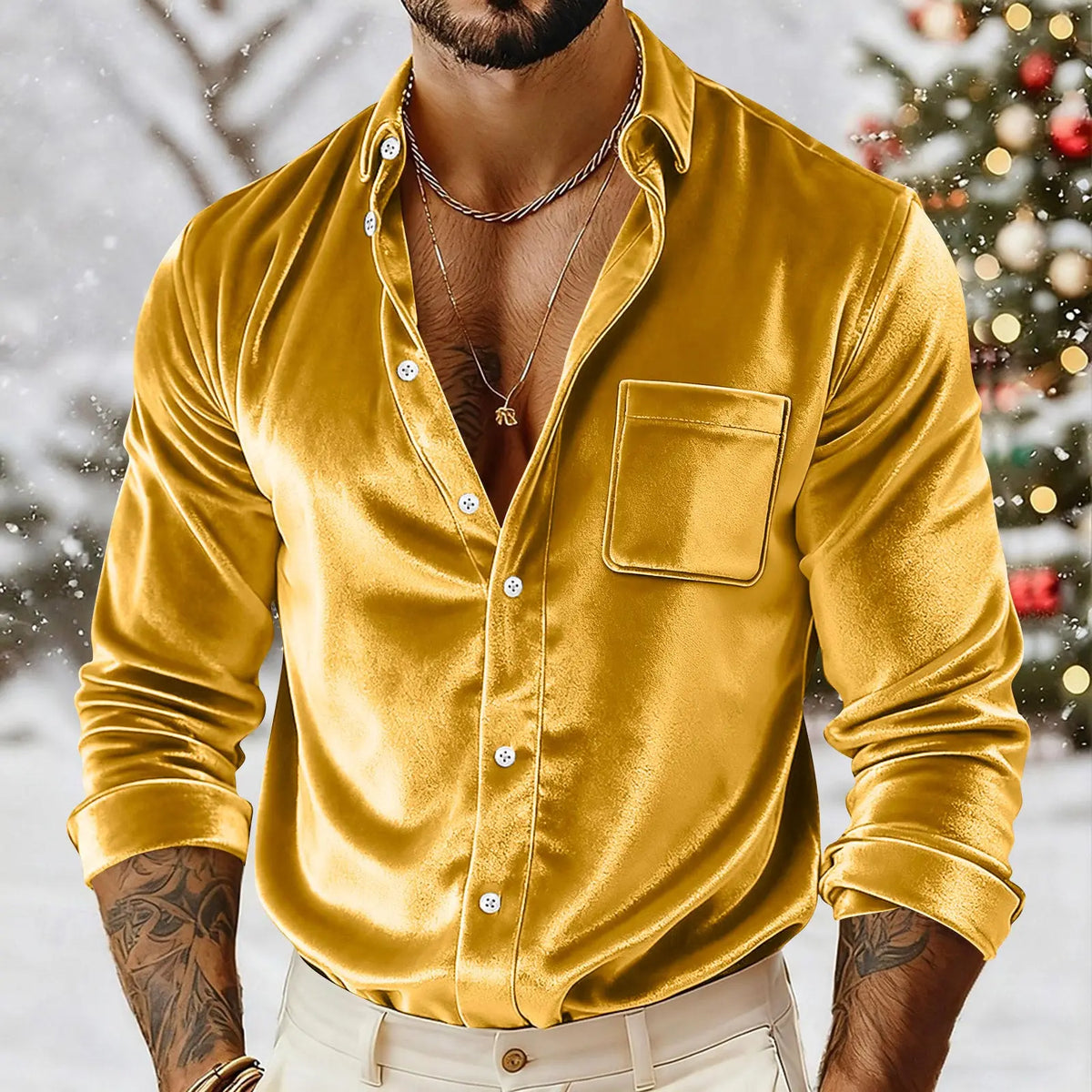 Men's Velvet Button-Down Shirt