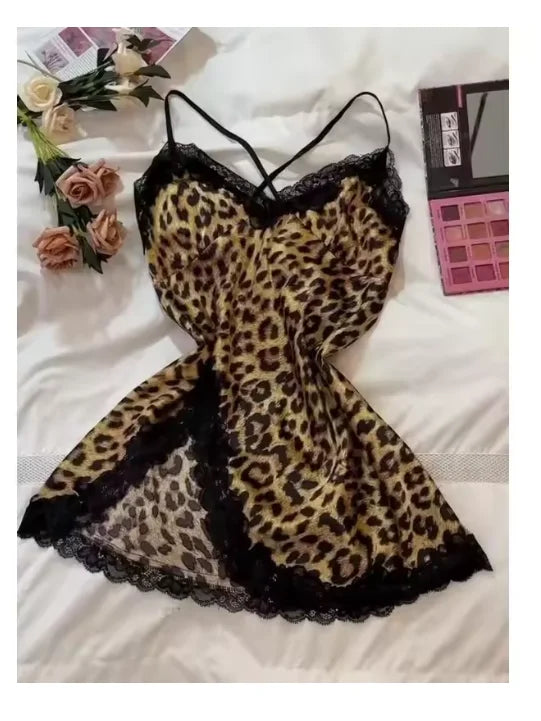 Young Women's Leopard Satin Nightgown
