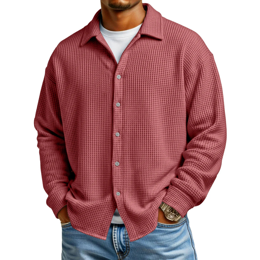 Men's Waffle Texture Button-Down Shirt