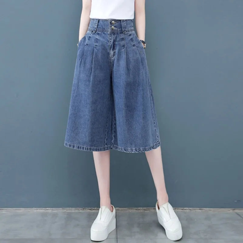 Women's High-Waist Wide-Leg Cropped Jeans