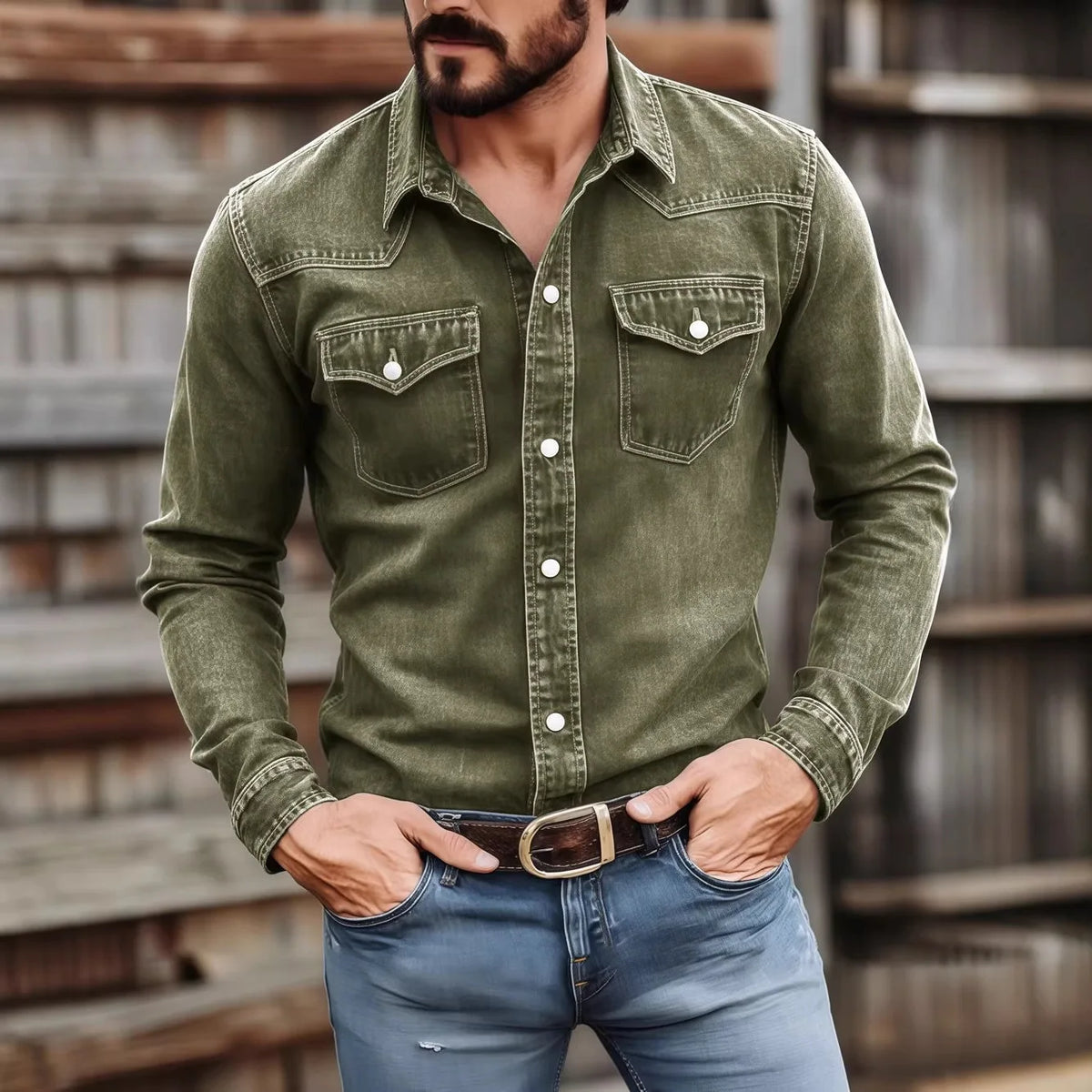 Men's Vintage Washed Denim Shirt