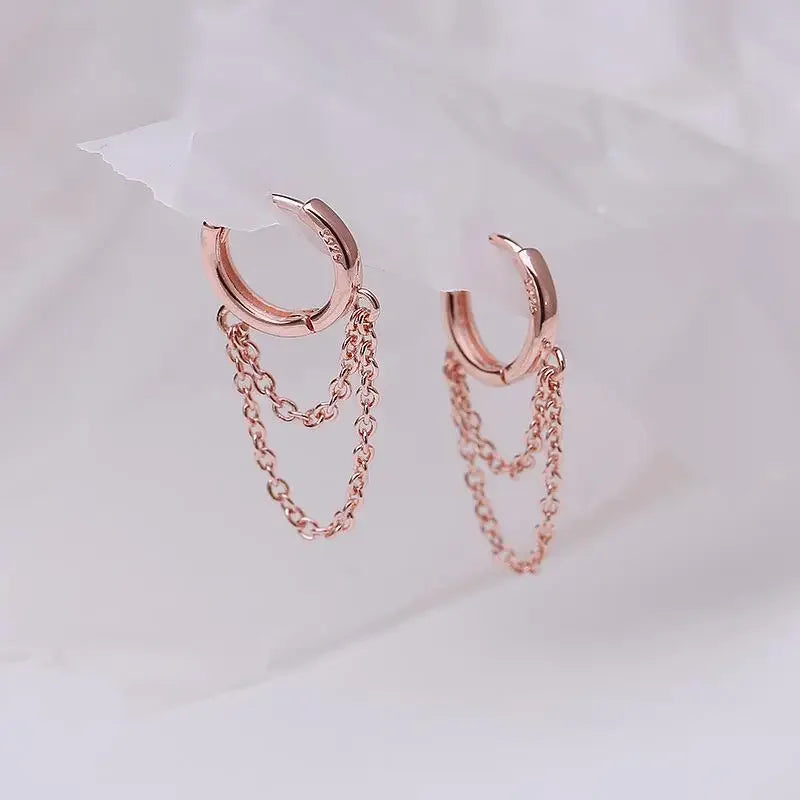 Sterling Silver Double-Layer Tassel Hoop Earrings