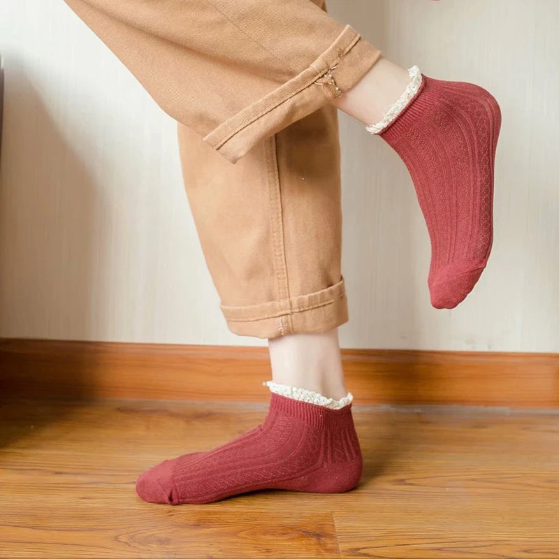 Women's Solid Lace Ruffle Socks, 4-Pack