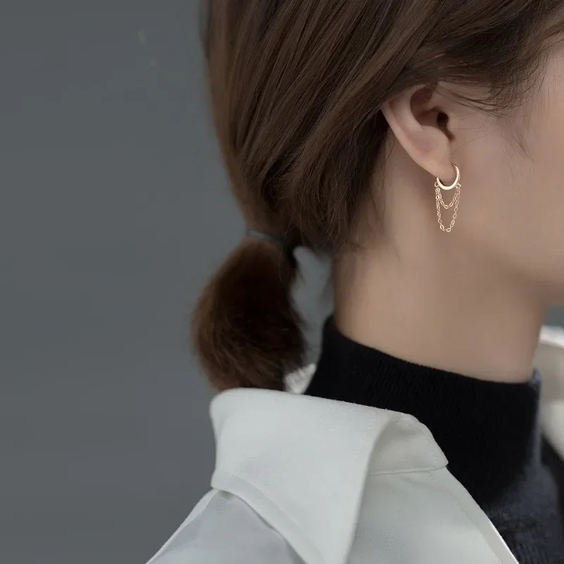 Sterling Silver Double-Layer Tassel Hoop Earrings