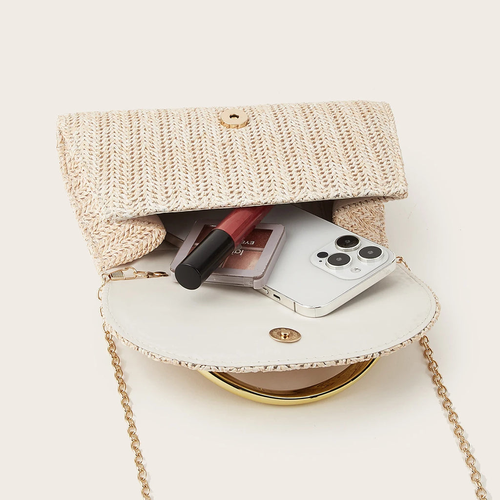 Women's Woven Flap Clutch with Detachable Strap
