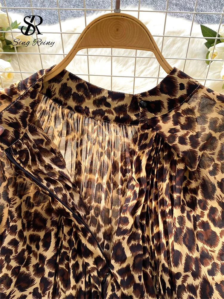 Leopard Print Bow-Neck Blouse (SINGREINY)