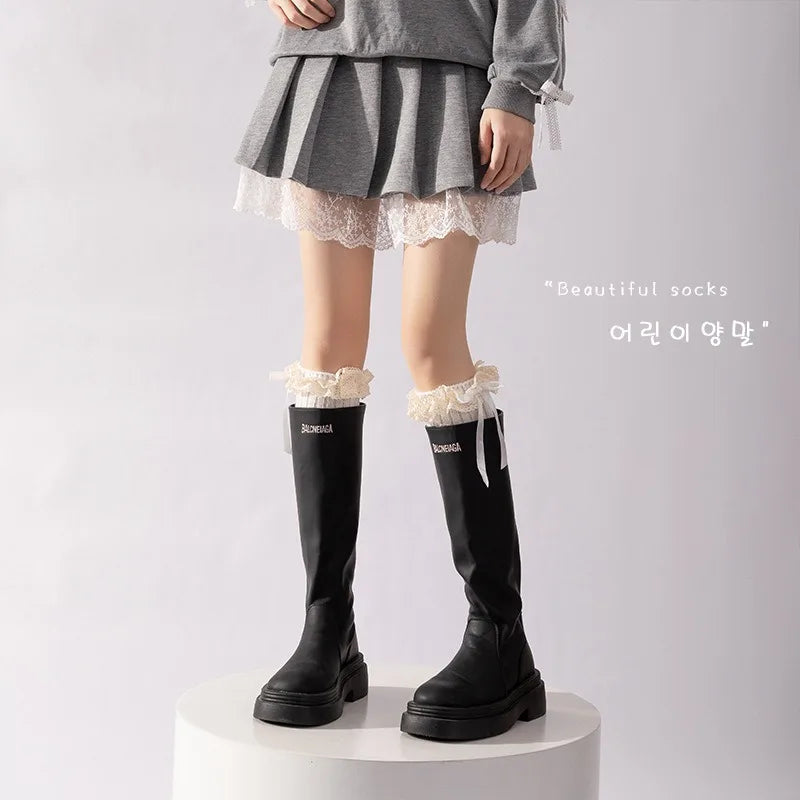 Lace-Ribbon Ballet Leg Warmers