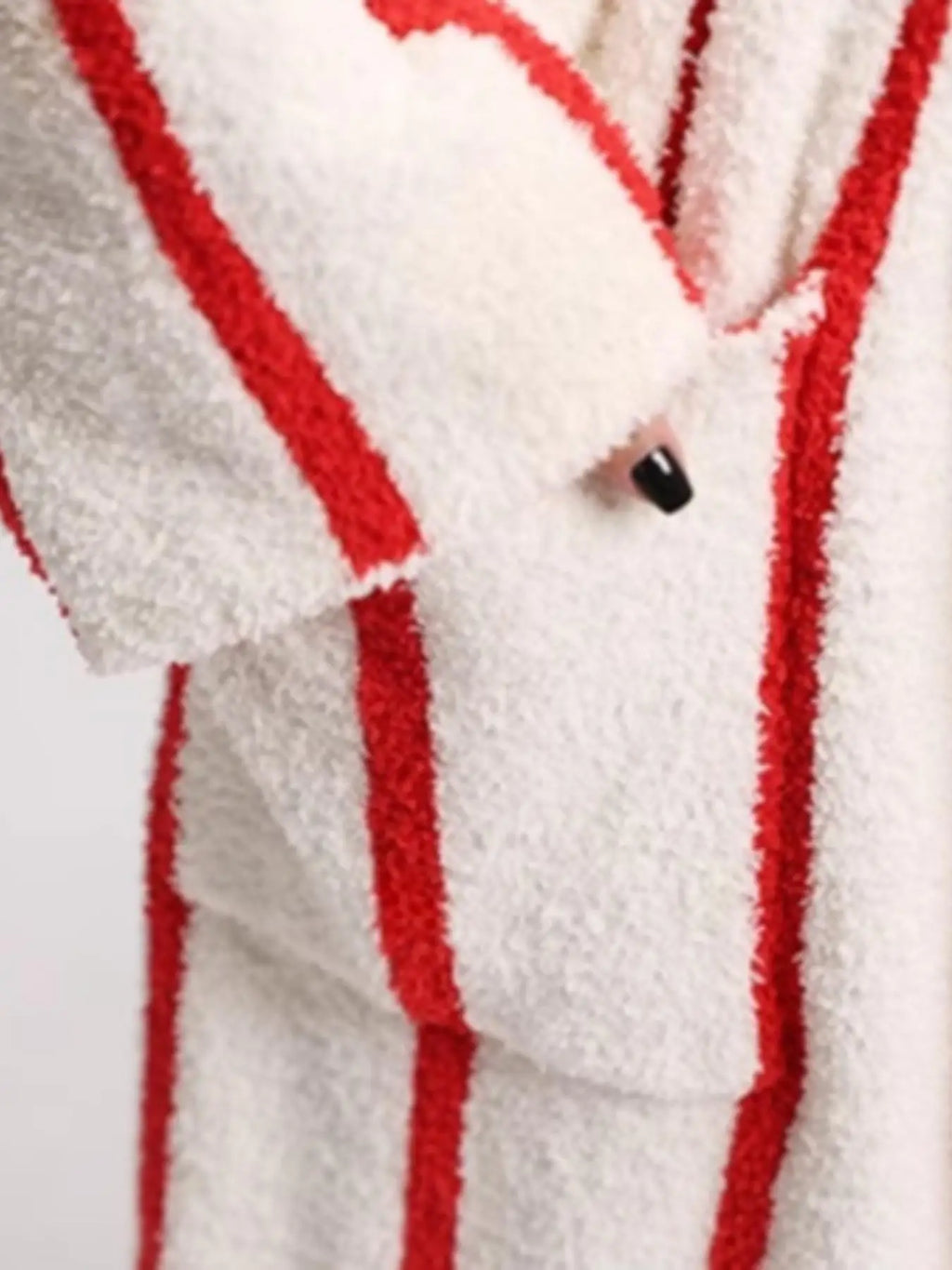 Women's Red & White Striped Hooded Plush Robe