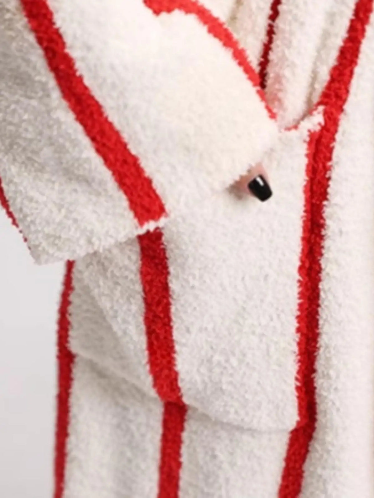 Women's Red & White Striped Hooded Plush Robe