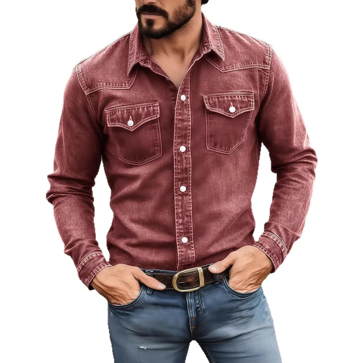 Men's Vintage Washed Denim Shirt