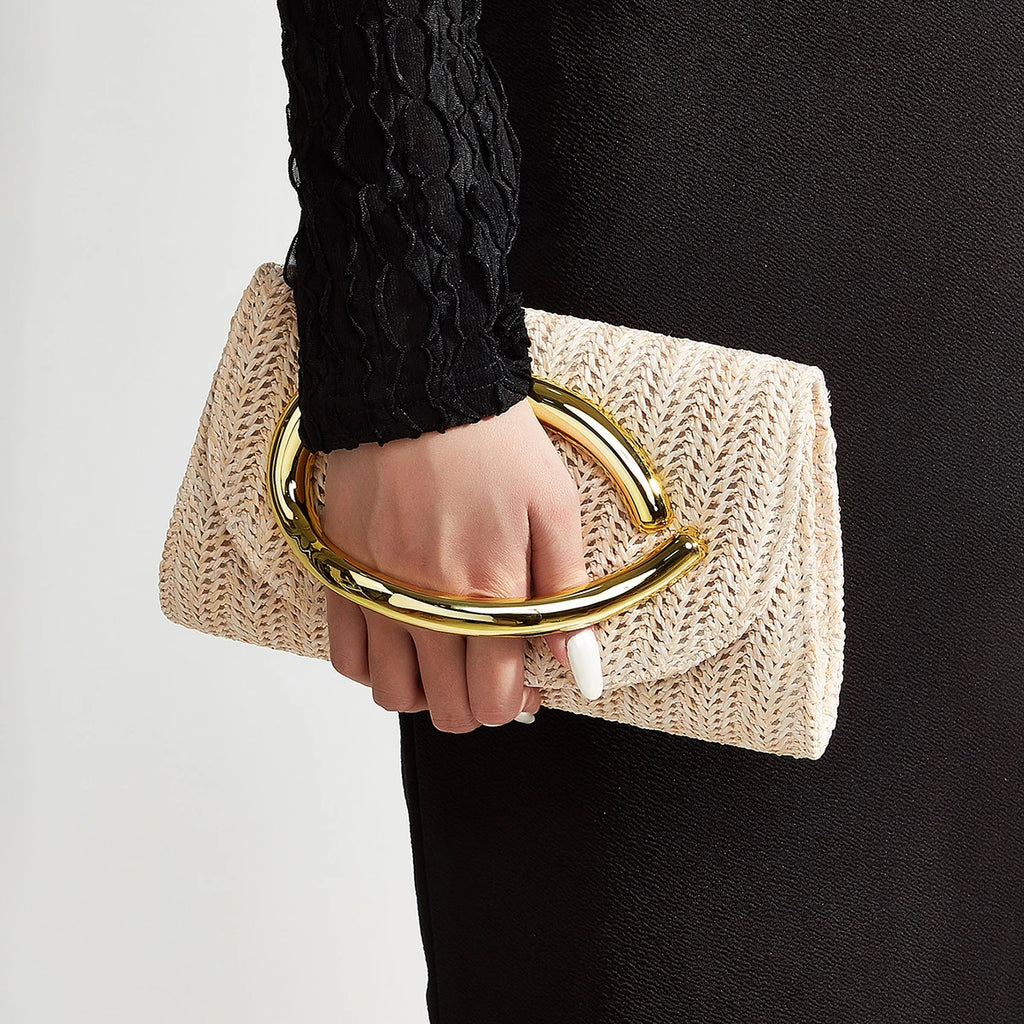 Women's Woven Flap Clutch with Detachable Strap