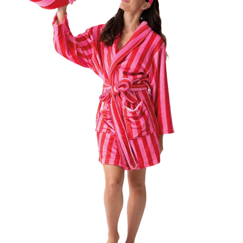 Women's Striped Fleece Shawl-Collar Robe