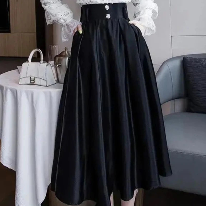 Women's Black High-Waist Midi Skirt