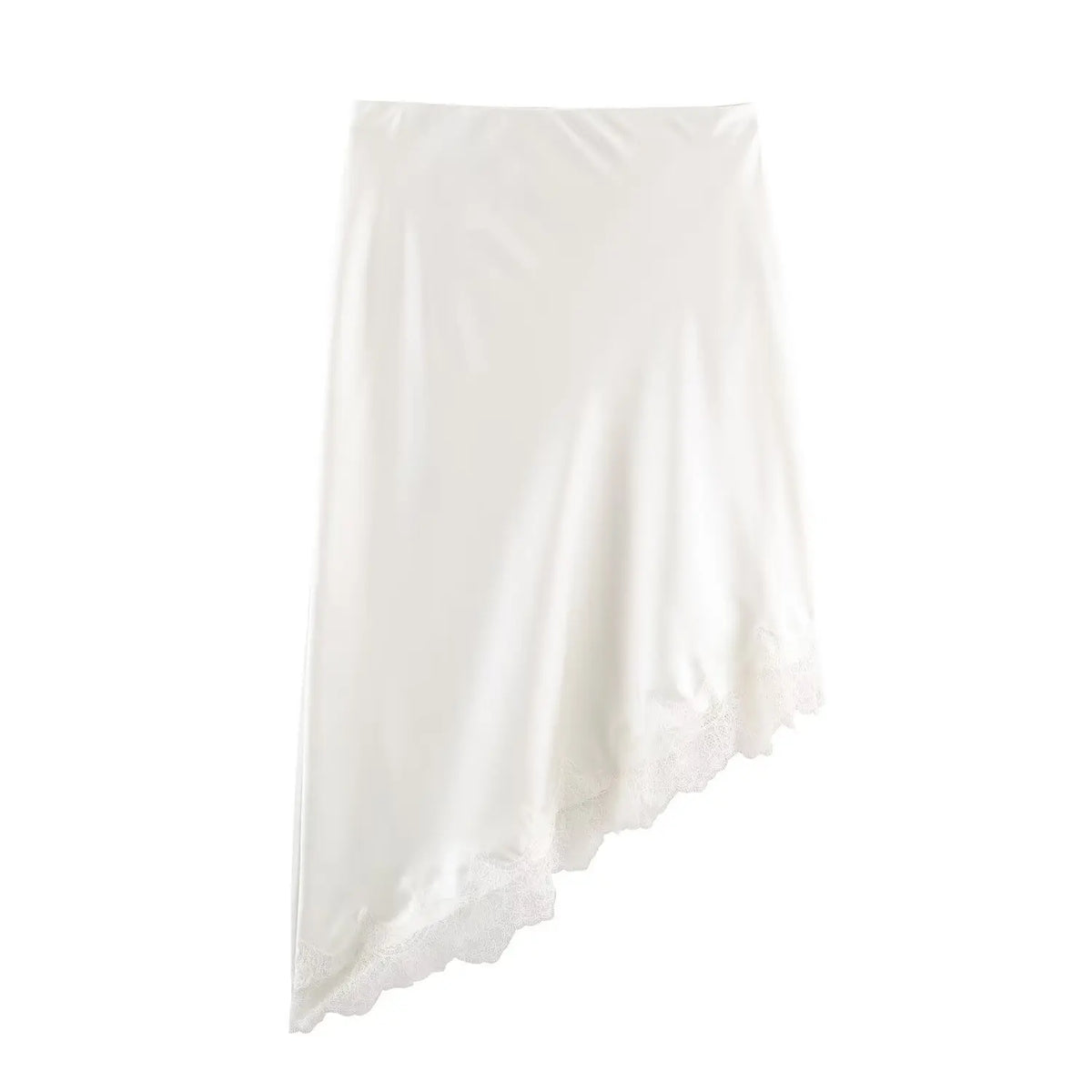 Lace-Trim Satin Midi Skirt