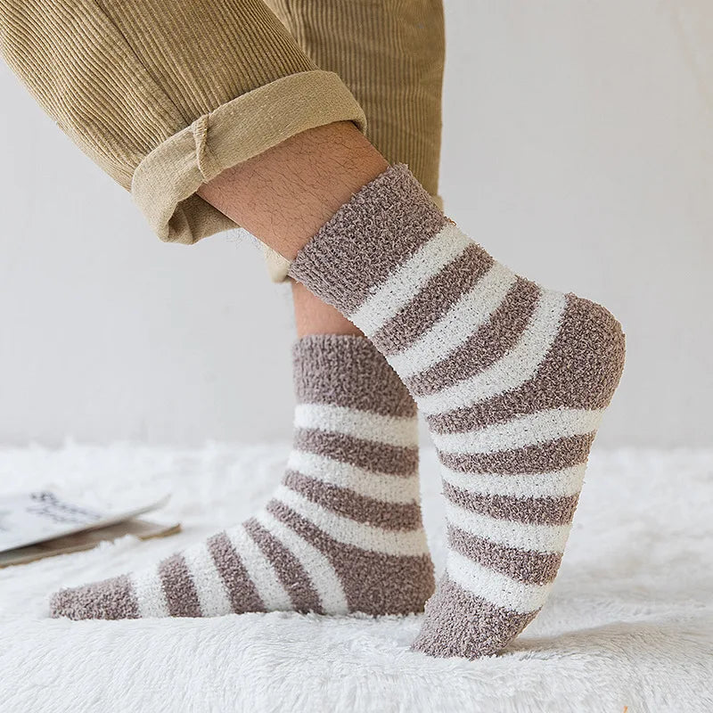 Men's Striped Fluffy Winter Crew Socks