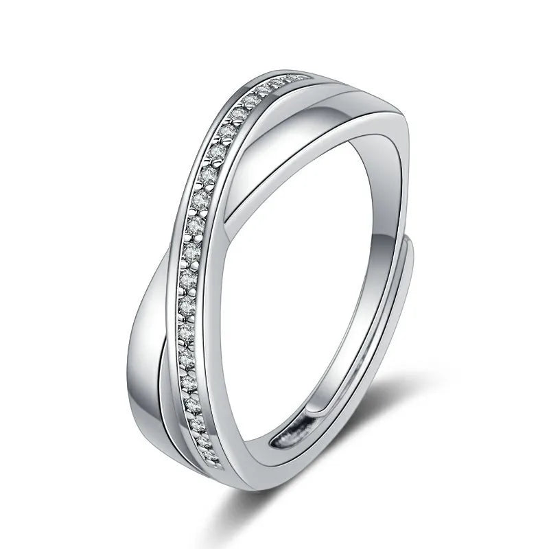 Women's Platinum-Plated Geometric CZ Stackable Ring