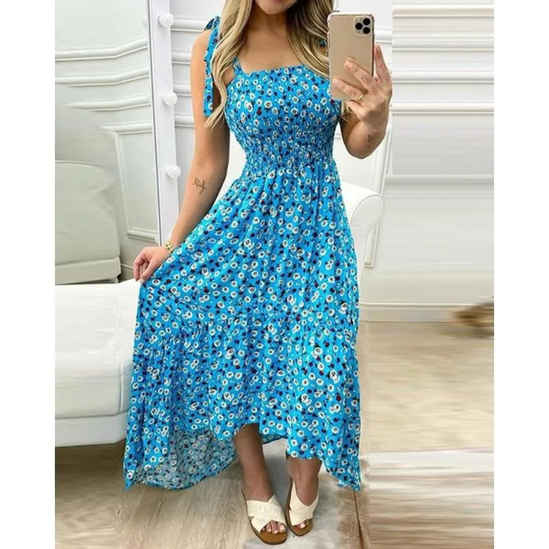 Women's Floral Tie-Strap Maxi Dress – Flowy Boho Summer Dress