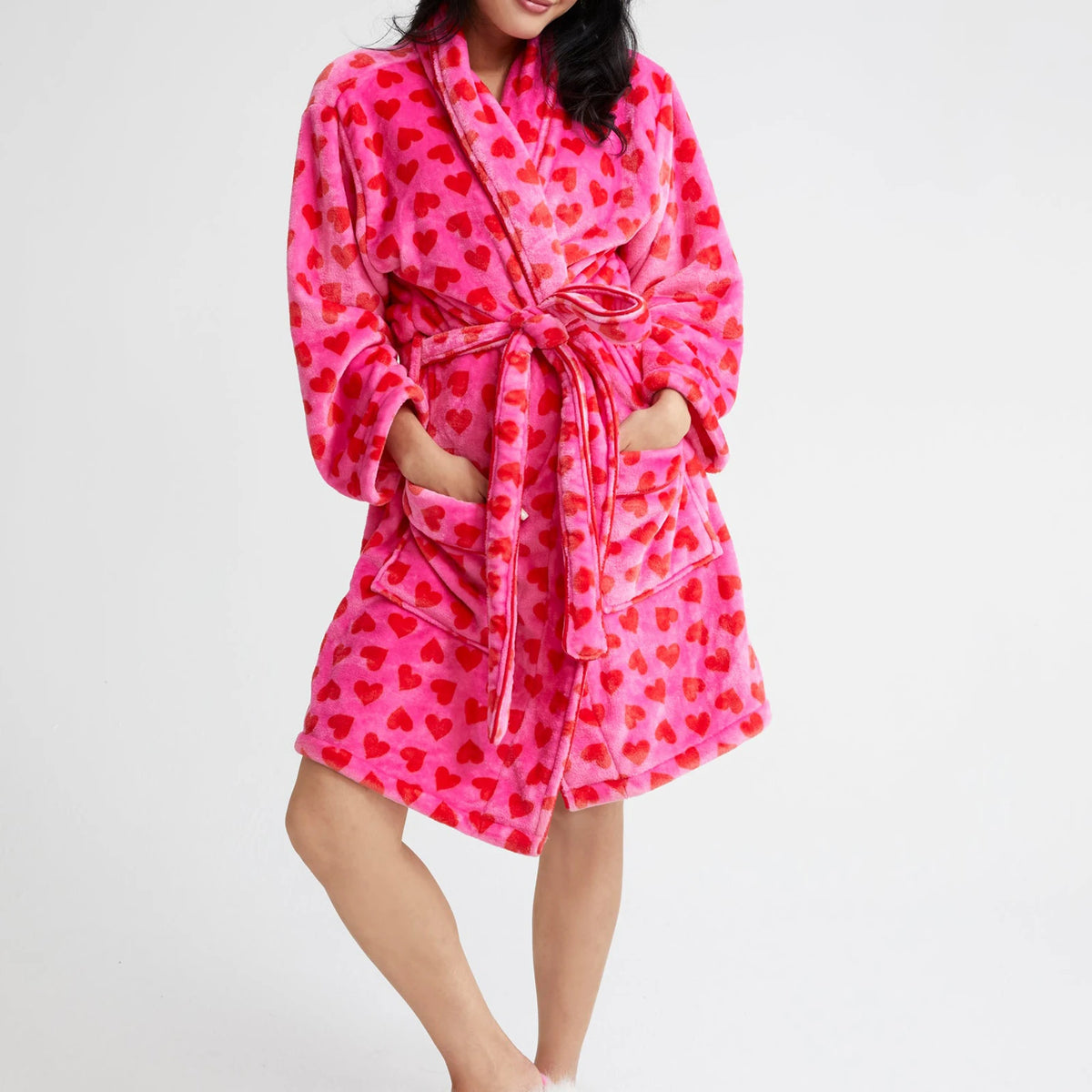 Women's Striped Fleece Shawl-Collar Robe