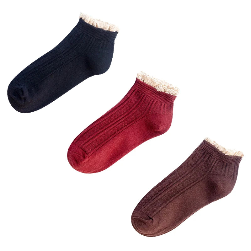 Women's Solid Lace Ruffle Socks, 4-Pack