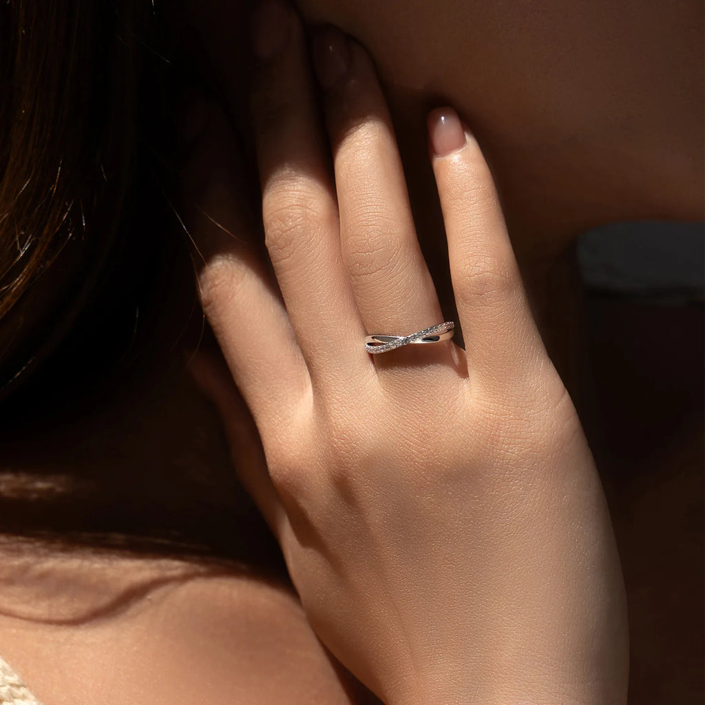 Women's Platinum-Plated Geometric CZ Stackable Ring
