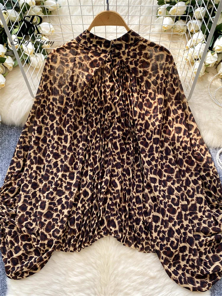 Leopard Print Bow-Neck Blouse (SINGREINY)