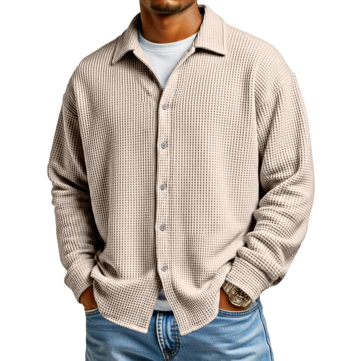 Men's Waffle Texture Button-Down Shirt
