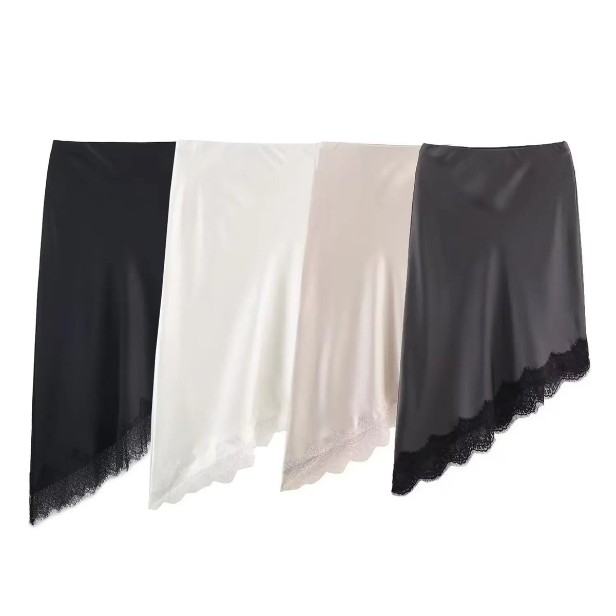 Lace-Trim Satin Midi Skirt