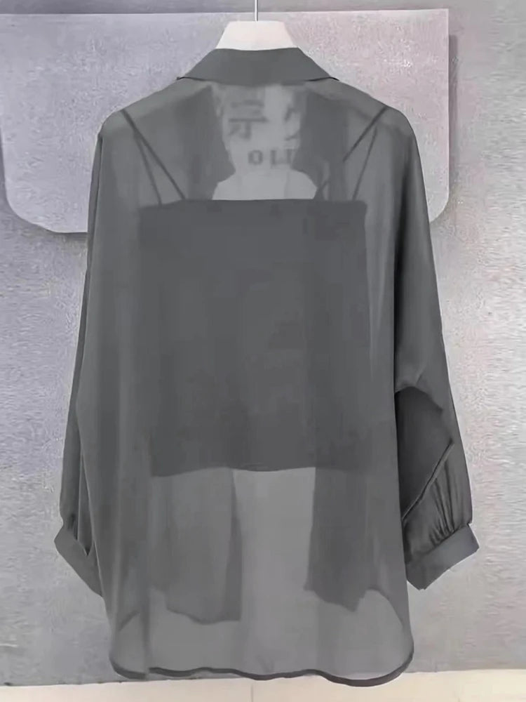 Plus Size Ice Silk Sheer Chiffon Blouse