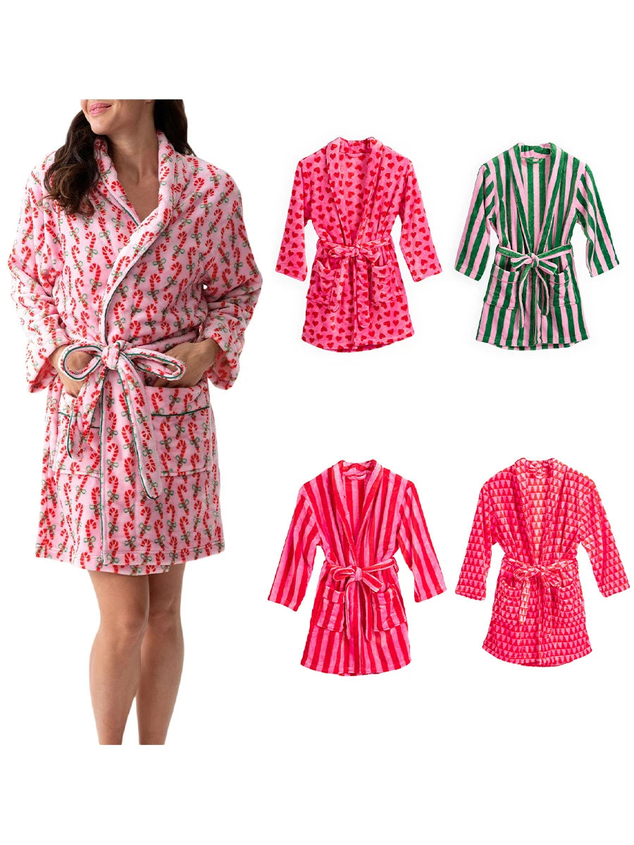 Women's Striped Fleece Shawl-Collar Robe