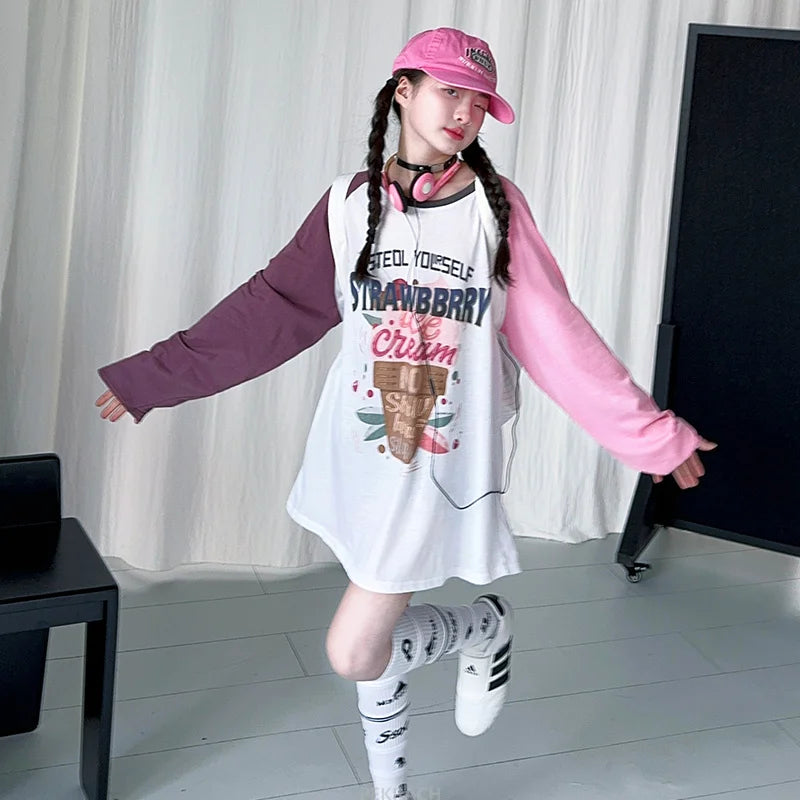 Girls' Patchwork Oversized T-Shirt Dress