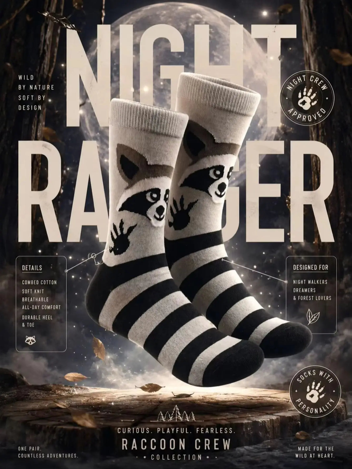 Men's Cute Raccoon Crew Socks