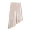 Lace-Trim Satin Midi Skirt