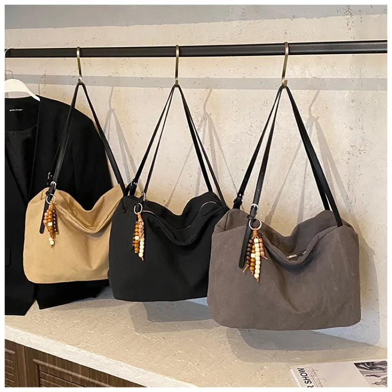 Women's Solid-Color Canvas Tote Bag