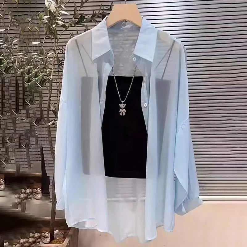 Plus Size Ice Silk Sheer Chiffon Blouse