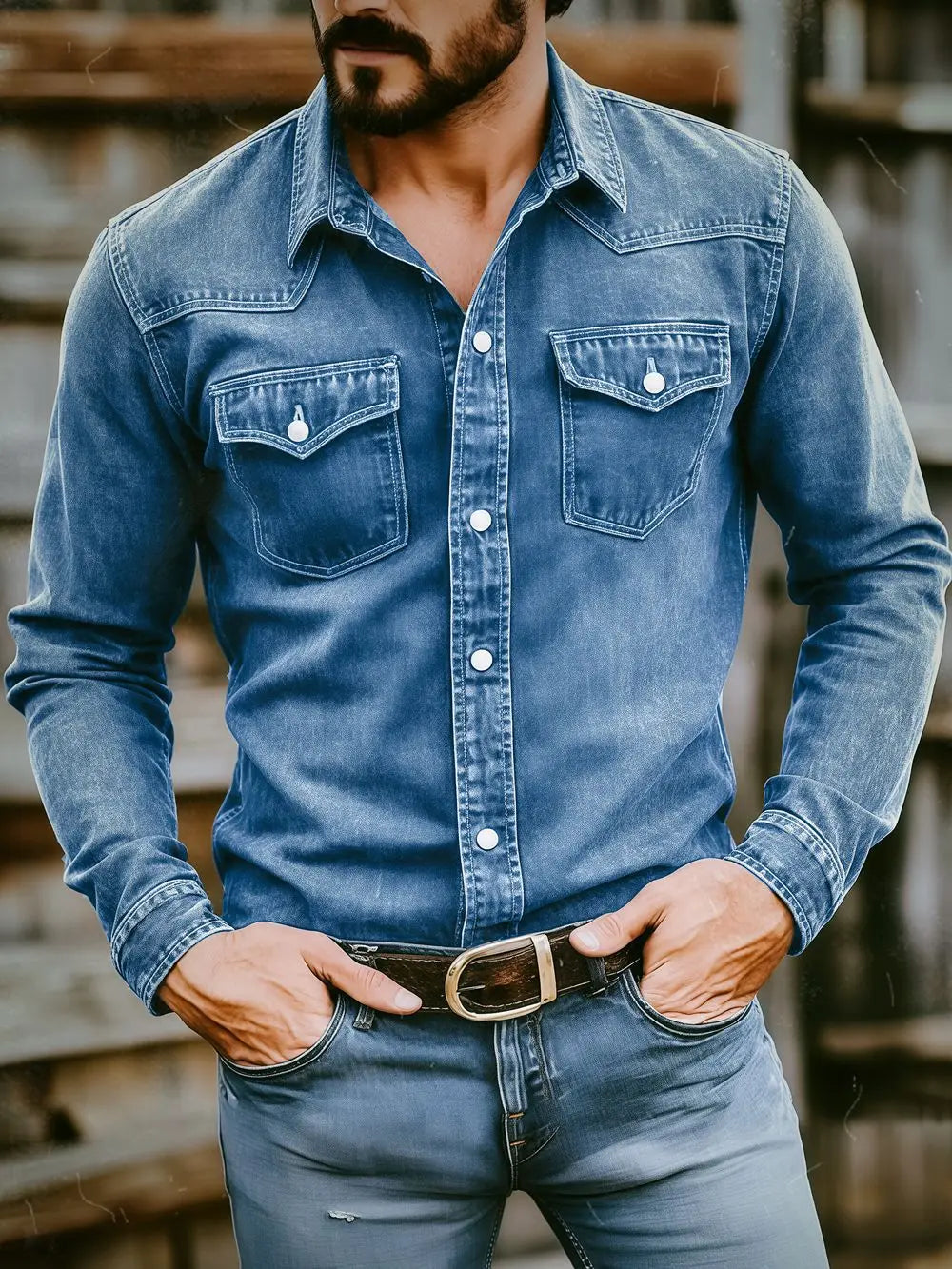 Men's Vintage Washed Denim Shirt