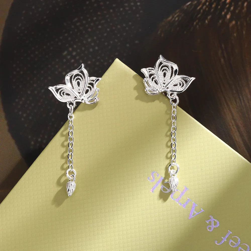 Sterling Silver Hollow Butterfly Stud Earrings