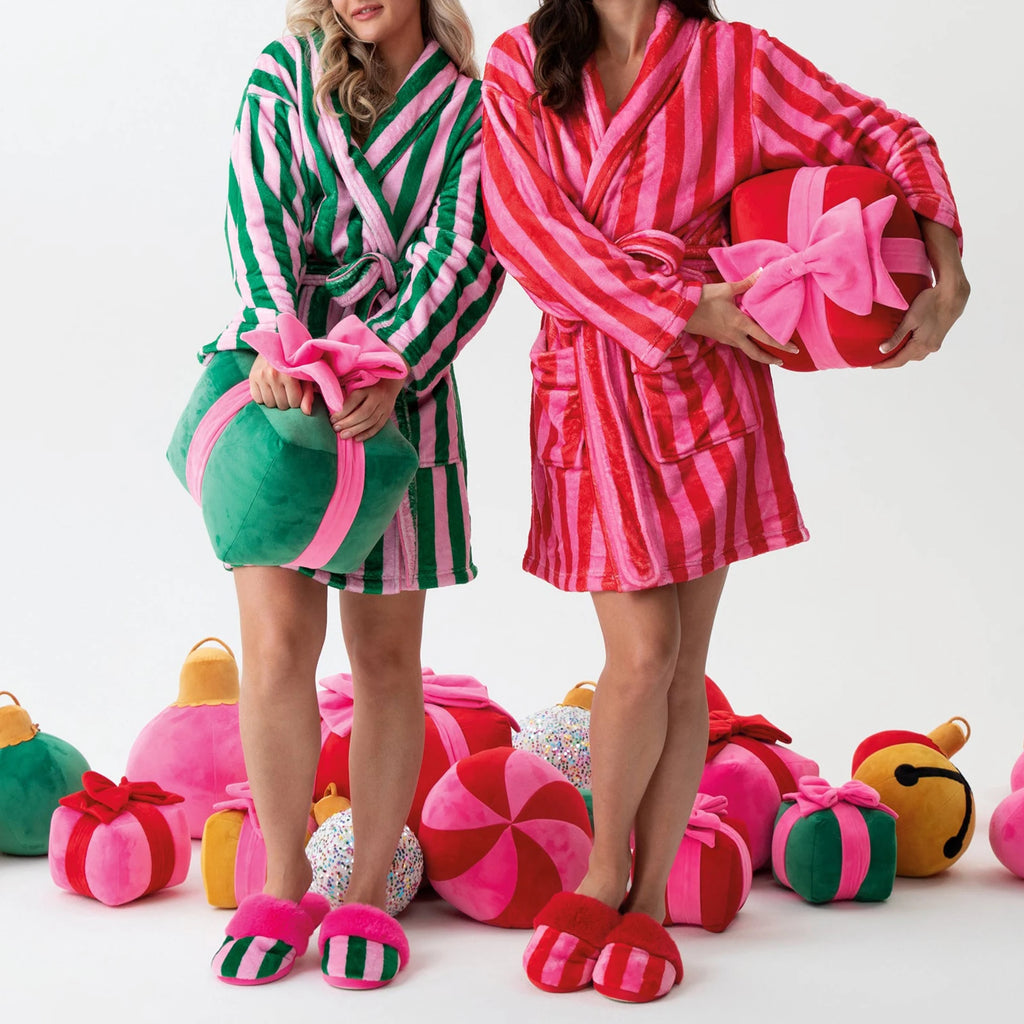 Women's Striped Fleece Shawl-Collar Robe