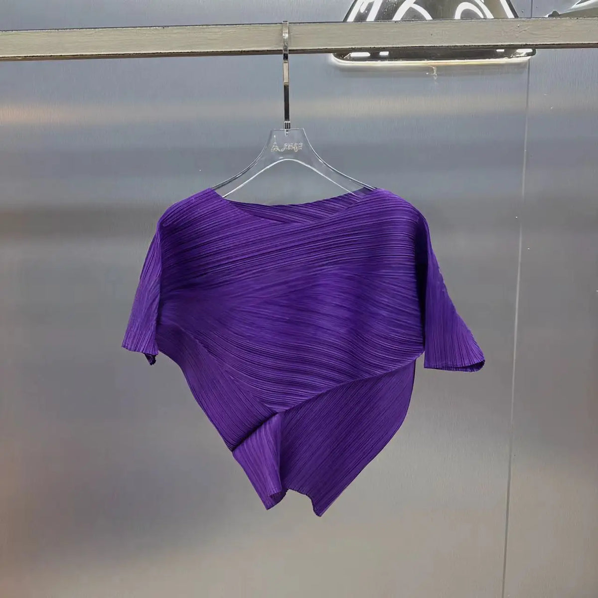 Cyan Pleated Asymmetric Top