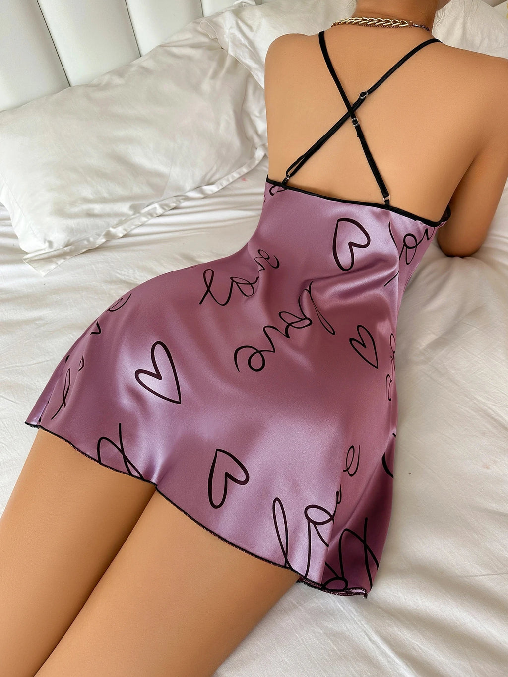 Young Women's Heart Letter Print Nightdress