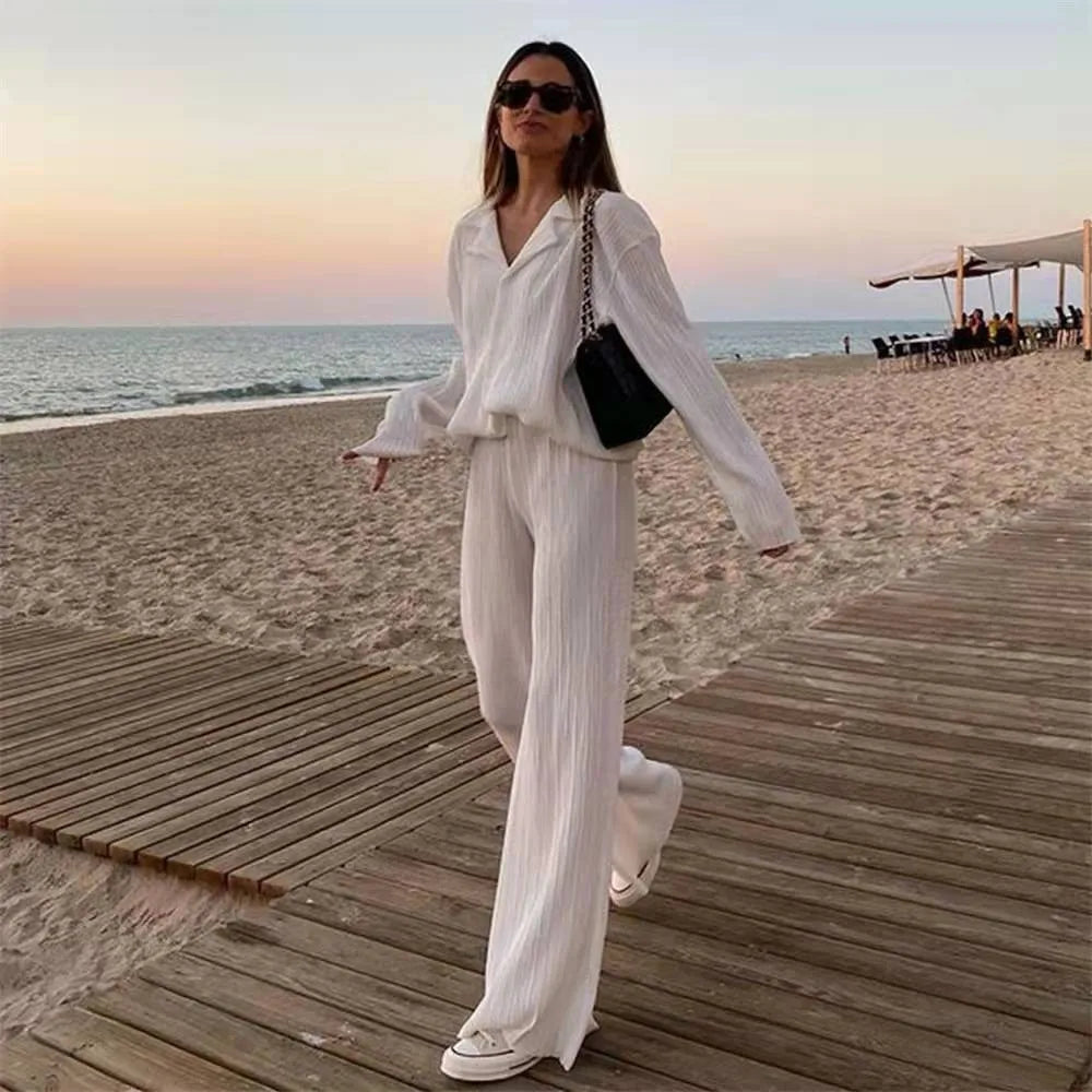 Women's Elegant Pleated Drape Two-Piece Set