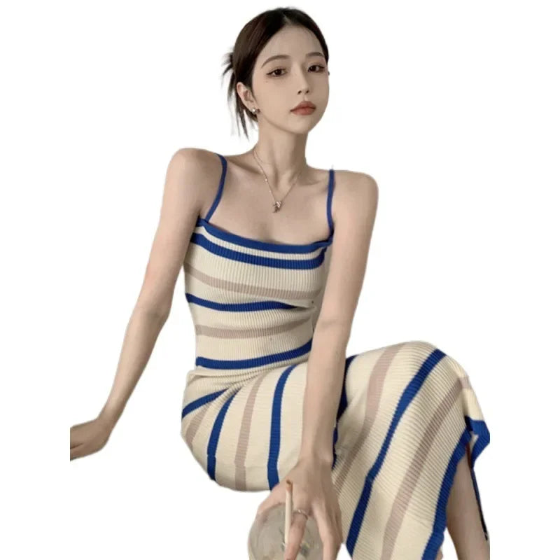 Women's Striped Knit Camisole Midi Dress – Sleek Everyday Style