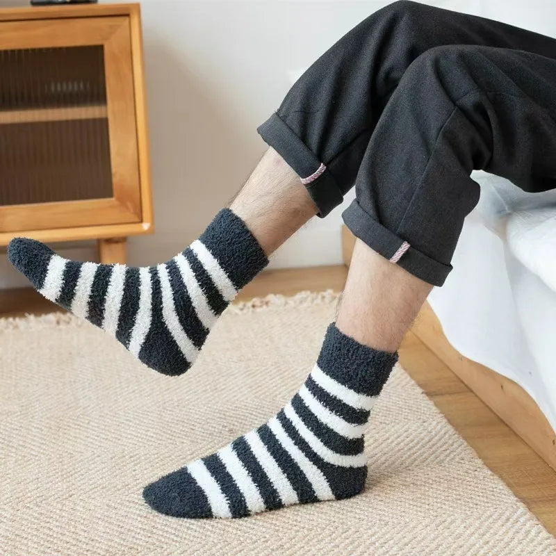 Men's Striped Fluffy Winter Crew Socks