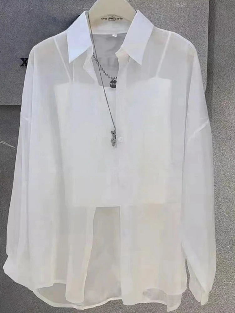 Plus Size Ice Silk Sheer Chiffon Blouse