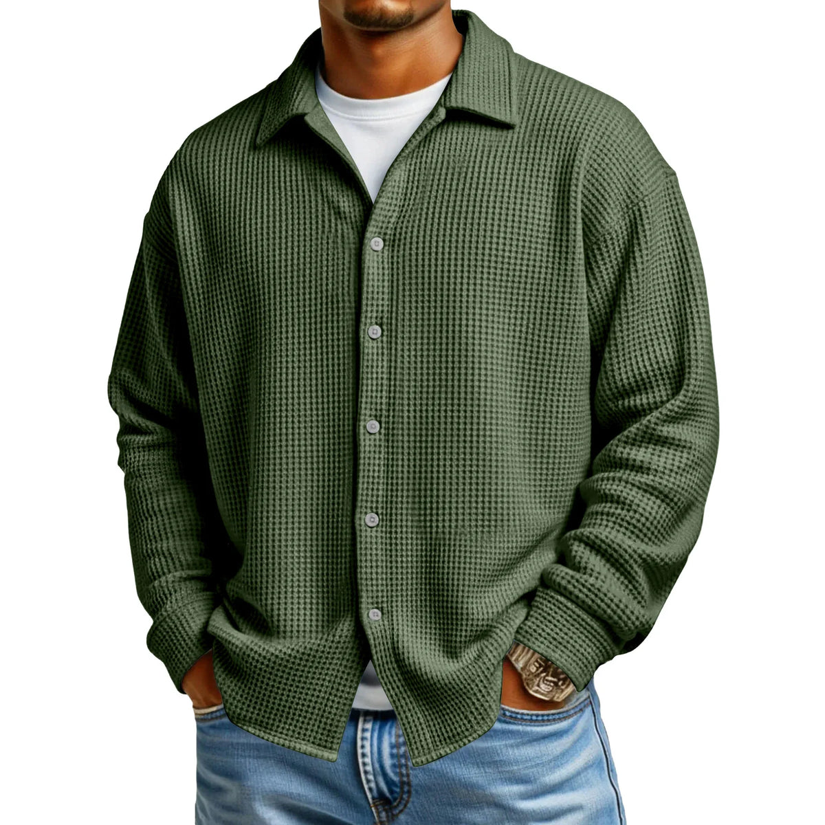 Men's Waffle Texture Button-Down Shirt
