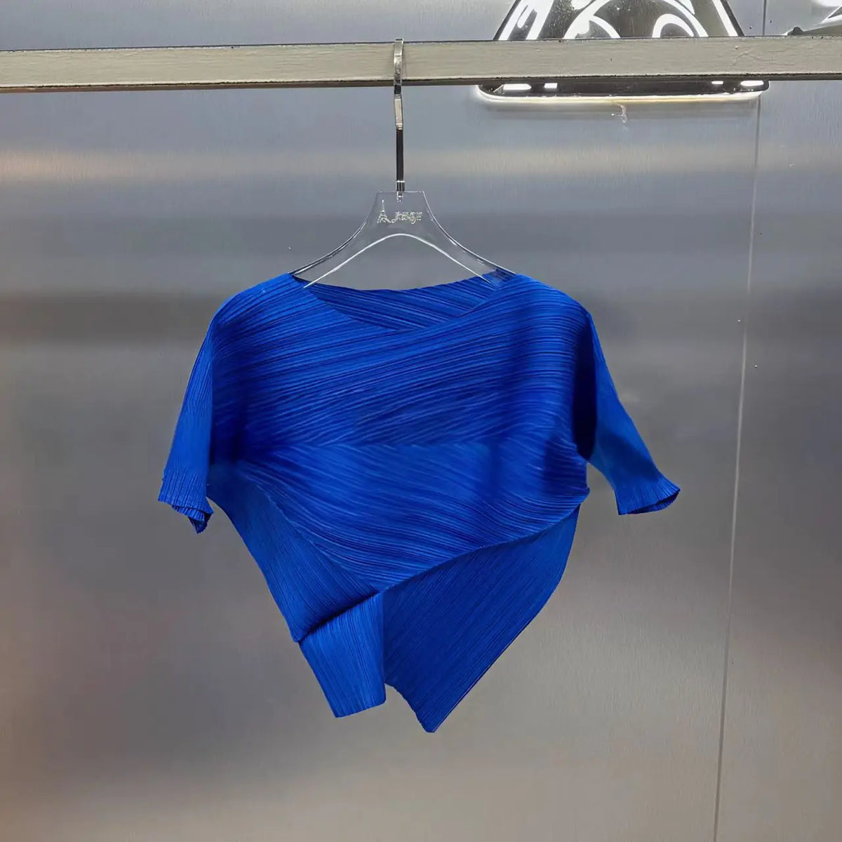 Cyan Pleated Asymmetric Top