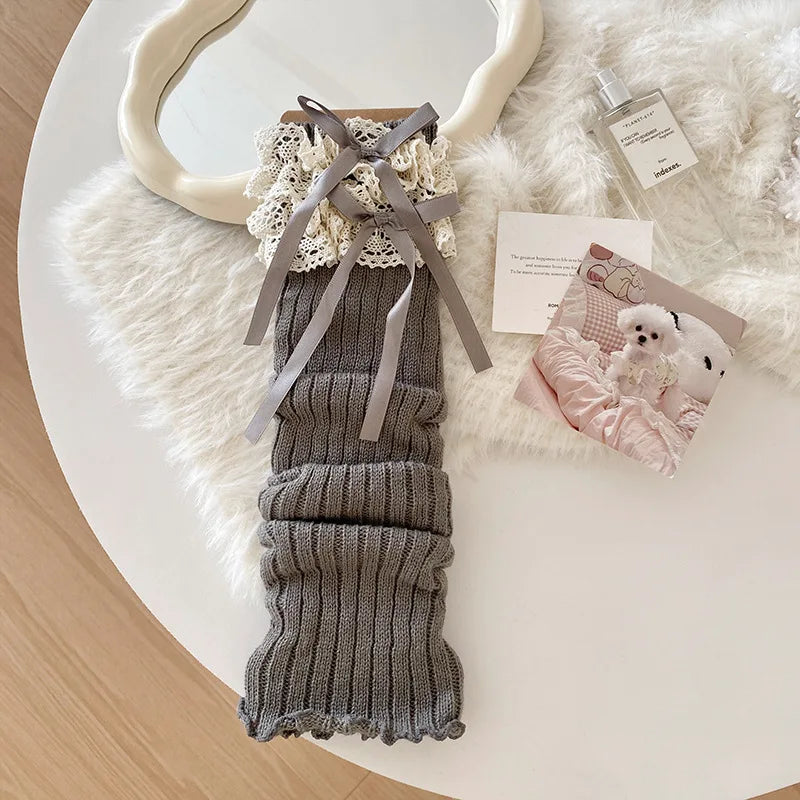 Lace-Ribbon Ballet Leg Warmers