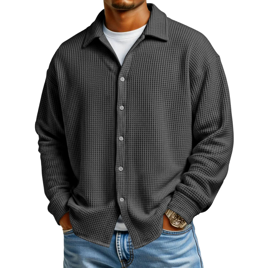 Men's Waffle Texture Button-Down Shirt