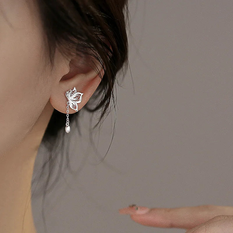 Sterling Silver Hollow Butterfly Stud Earrings